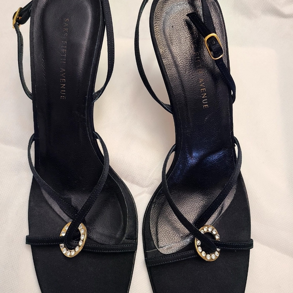 Black Sateen Saks Fifth Avenue cross front sandals